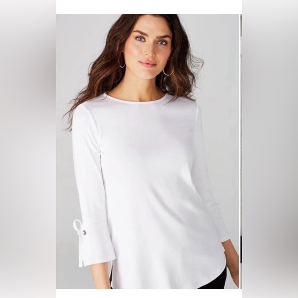 J. Jill Pima Tie-Sleeve Tee, White, Size XL, New with Tags